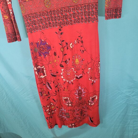 Etro Milano Red & Multicolor Printed Midi Dress Size 44 (Medium) - Picture 8 of 10